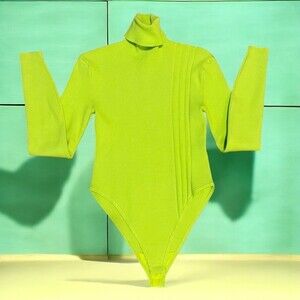 Adidas x Ivy Park Bodysuit Womens M Lime Green Ribbed Turtleneck Stretch NWOT